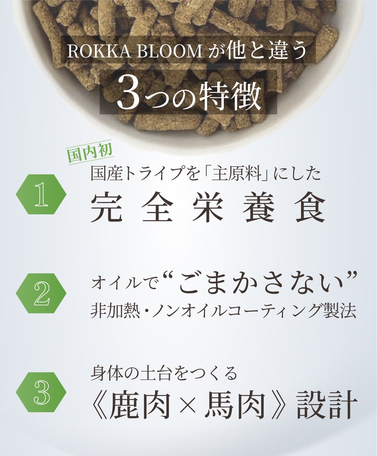 国内初】国産トライプ完全栄養食|愛犬の本能が求める主食『ROKKABLOOM