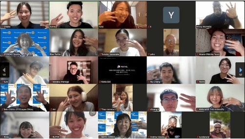 クラブの例会の様子(メンバーは全国各地にいるためオンラインでの実施)。本プロジェクトで協業しているルサカのローターアクトクラブとの共同例会。