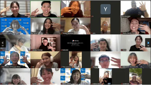 クラブの例会の様子(メンバーは全国各地にいるためオンラインでの実施)。本プロジェクトで協業しているルサカのローターアクトクラブとの共同例会。