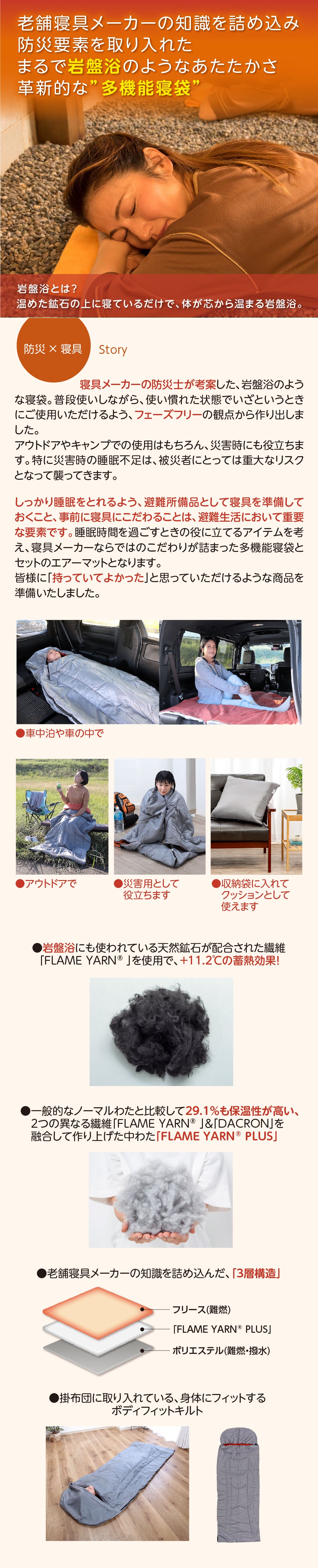 防災士考案 まるで岩盤浴のようなあたたかさ！多機能寝袋＋エアー