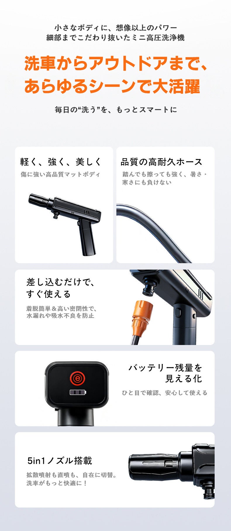電源も水道もいらない！洗車も掃除もこれ一台で完結するミニコードレス