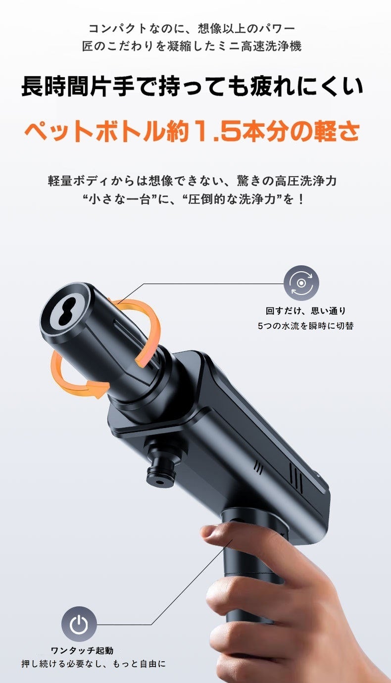 スマートモンスター コードレス 高圧洗浄機 充電式 洗車 ベランダ掃除 電源も水道もいらない！洗車も掃除もこれ一台で完結するミニコードレス
