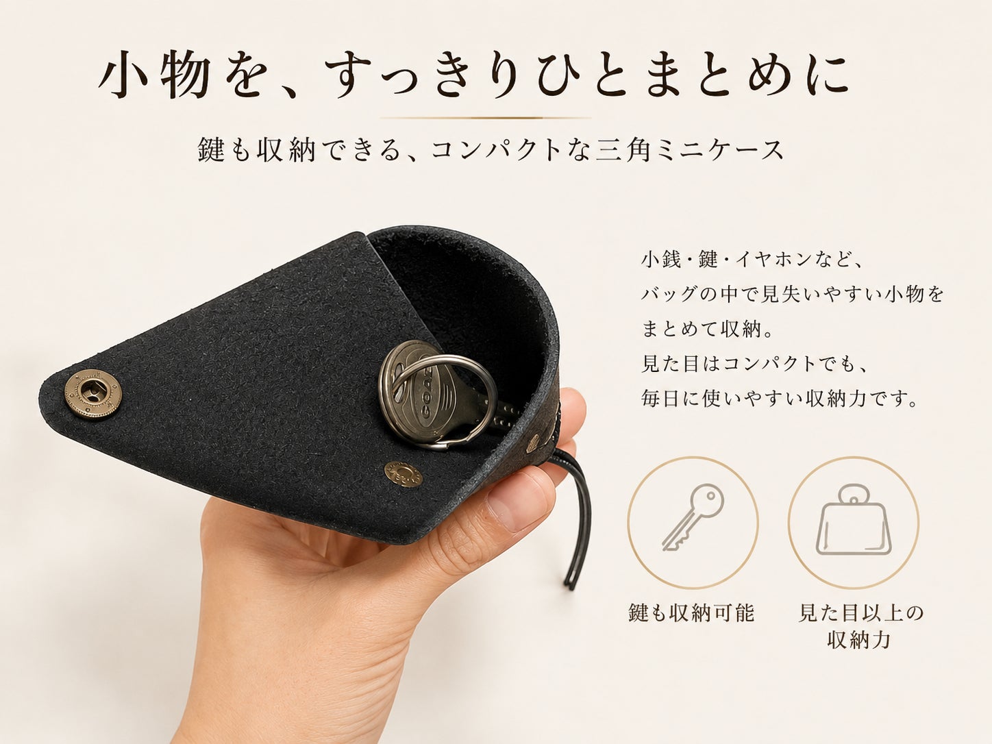 小銭も小物も、首掛けでも。牛革で仕立てた三角ミニケース - CAMPFIRE