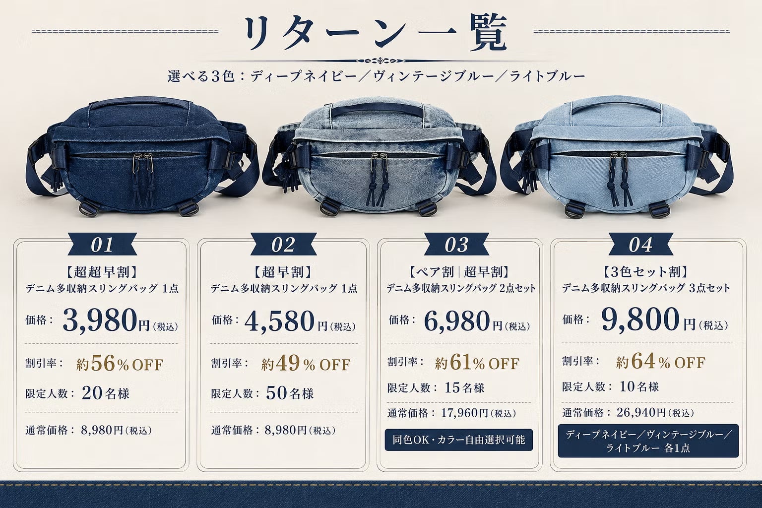 デニムなのに、しっかり入る。街歩き・旅行・フェスに映える多収納