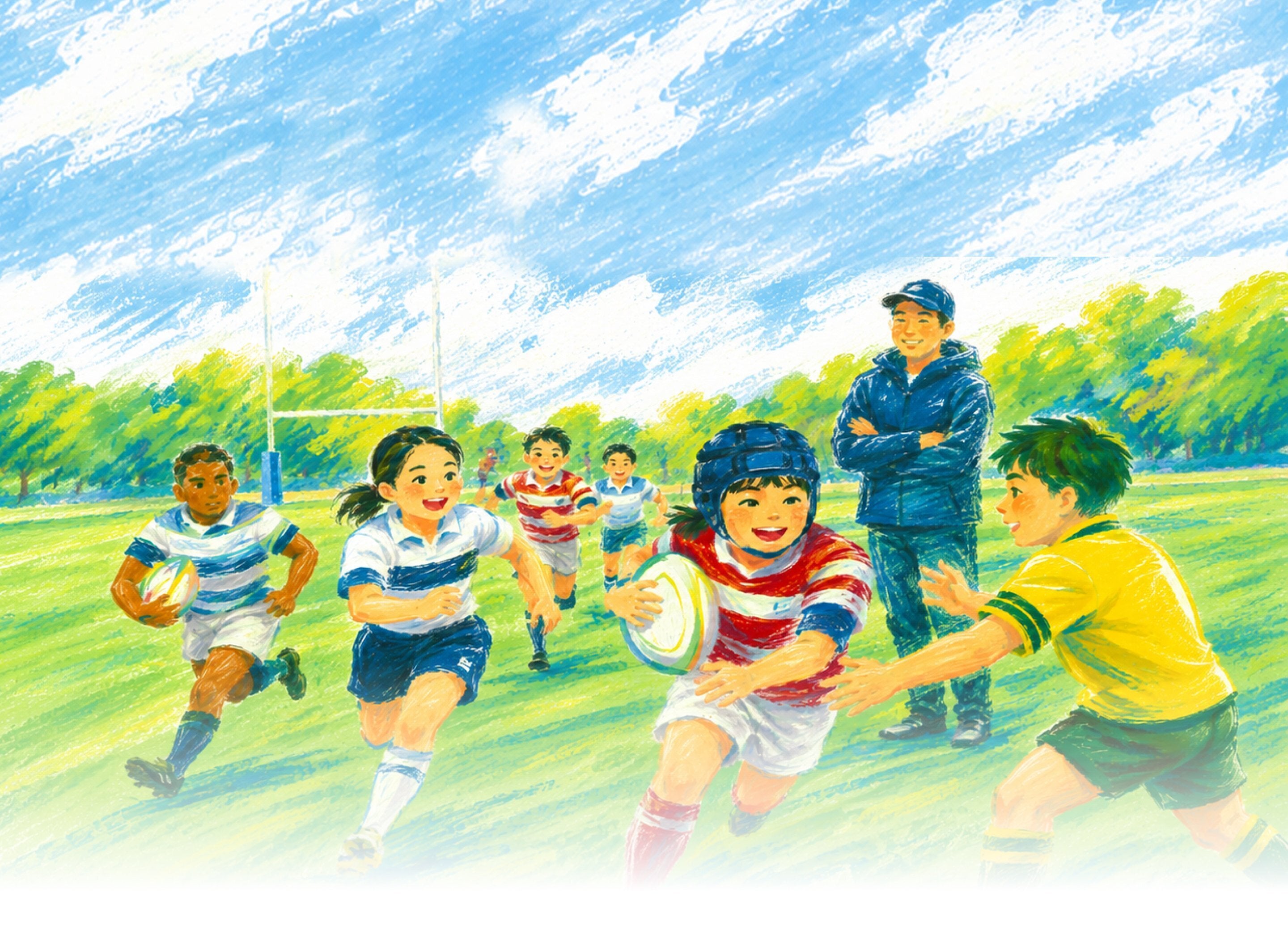 ラグビーをする子どもたちのイラスト