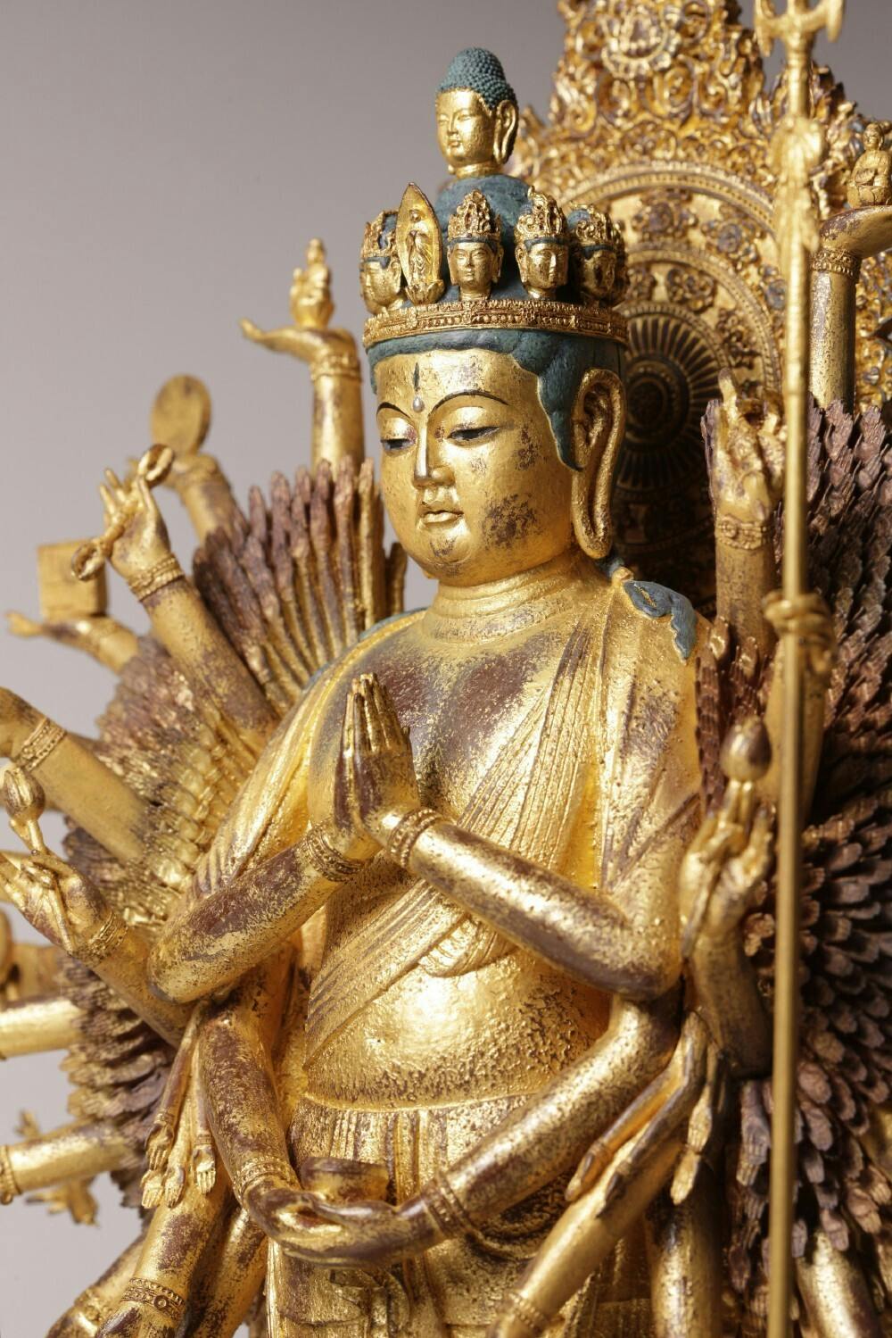 柘植木彫仏像 浄土宗西方三聖坐像 開閉式筒型 - 彫刻・オブジェ