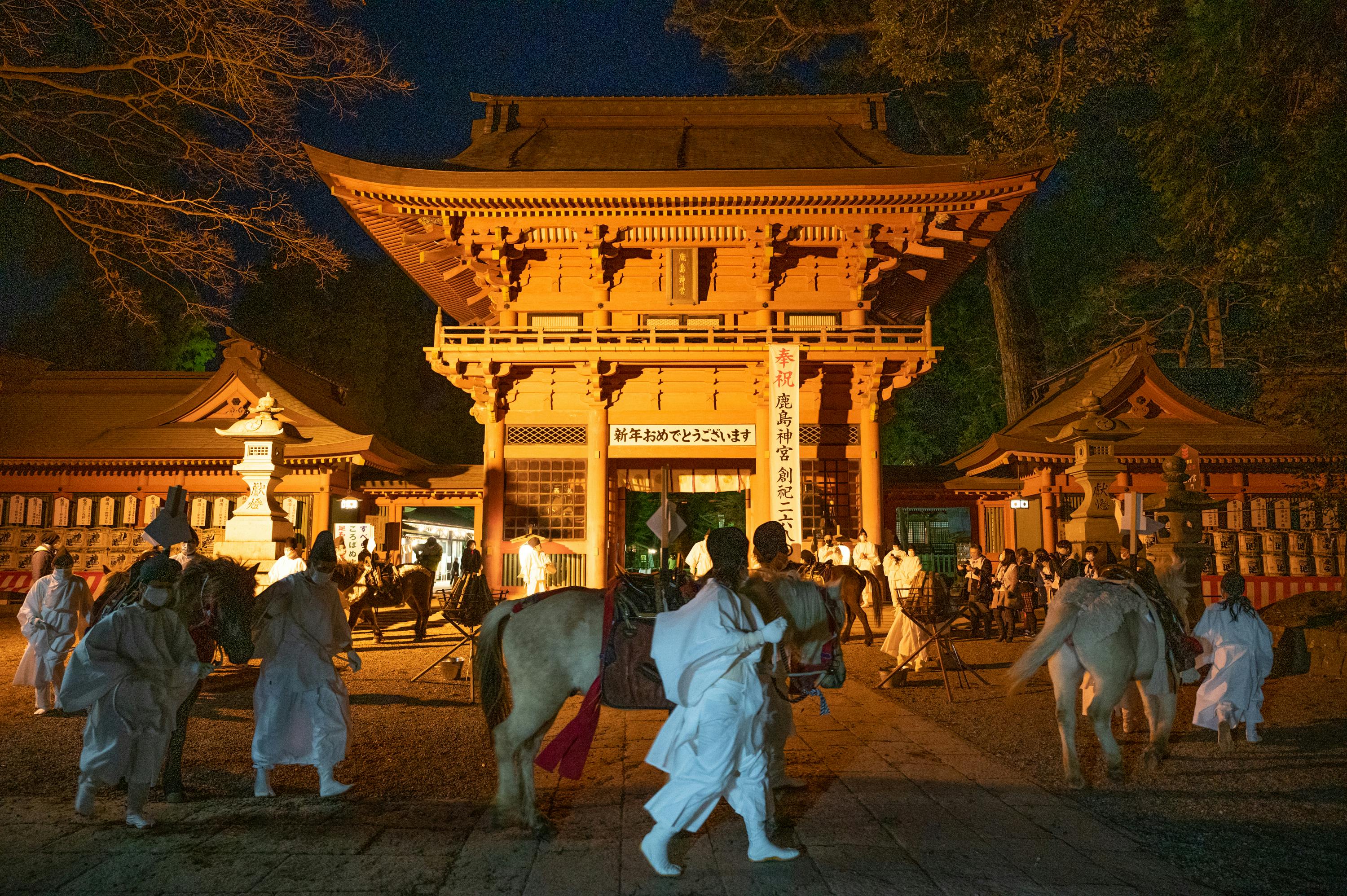 茨城県鹿嶋市鹿島神宮で行われた白馬祭 １月７日 に 当会の在来馬６頭が参加 Campfire キャンプファイヤー