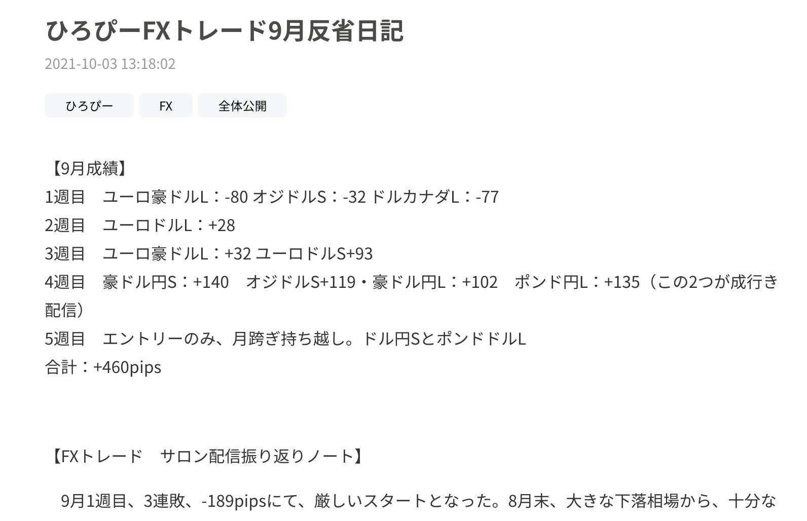 ひろぴーFXトレード9月反省日記 CAMPFIREコミュニティ