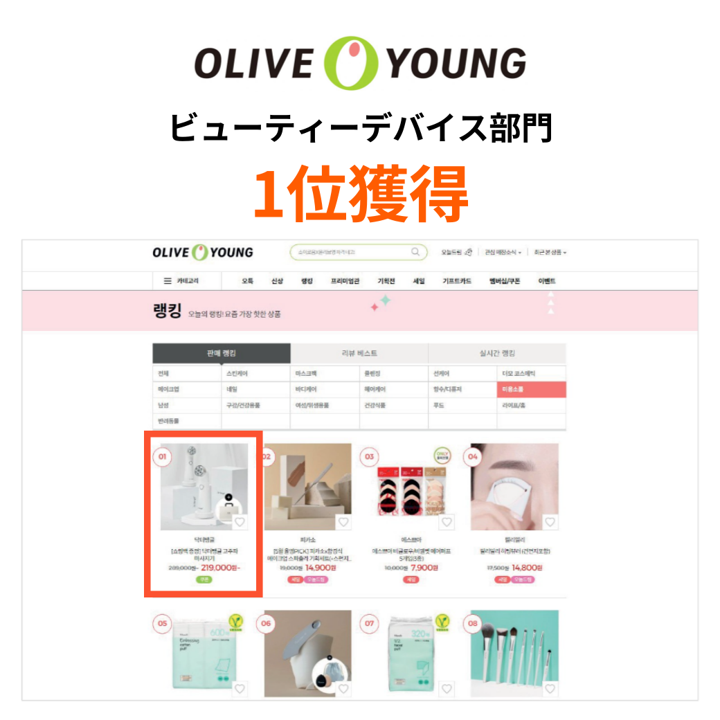 オリーブヤング美容デバイス販売数ランキング1位の実績！韓国でも今大