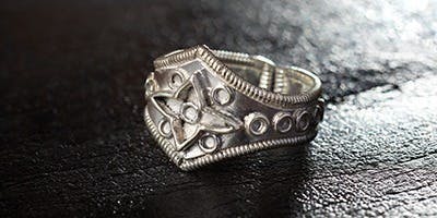 中国古美術・青色宝石風シルバーリング10個セット（1箱）・工芸品・装飾