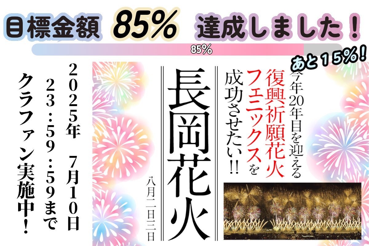 目標金額85％を達成しました！あと少し！ - CAMPFIRE (キャンプファイヤー)