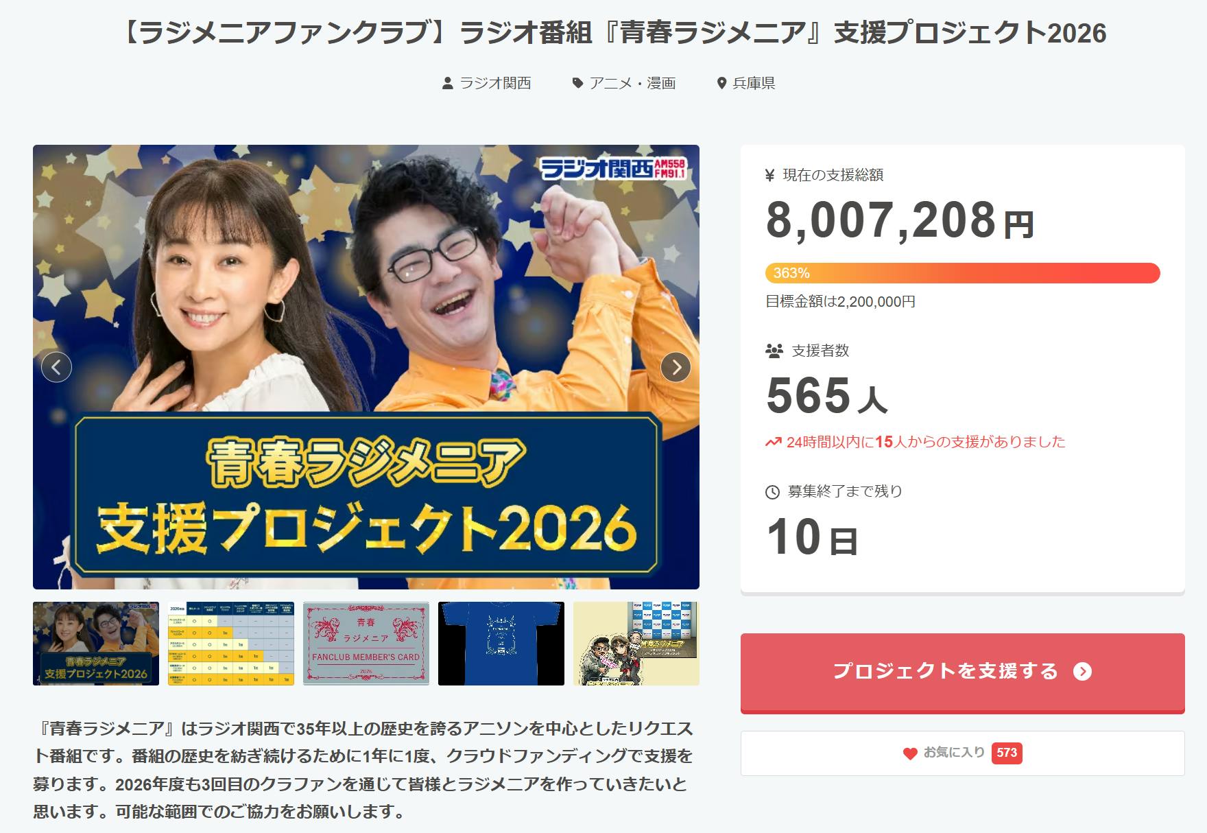 支援者数が558人、支援金額が800万円を突破！ - CAMPFIRE (キャンプ