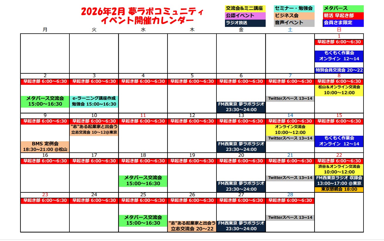 2026年2月 夢ラボ開催スケジュール】 CAMPFIREコミュニティ
