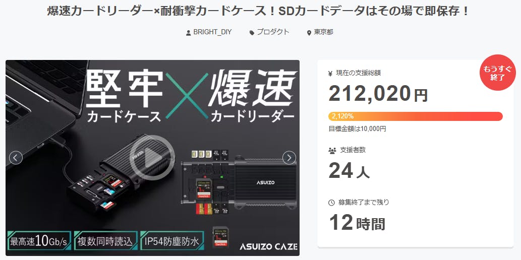 プロジェクト終了まで残りあと12時間となりました！ - CAMPFIRE