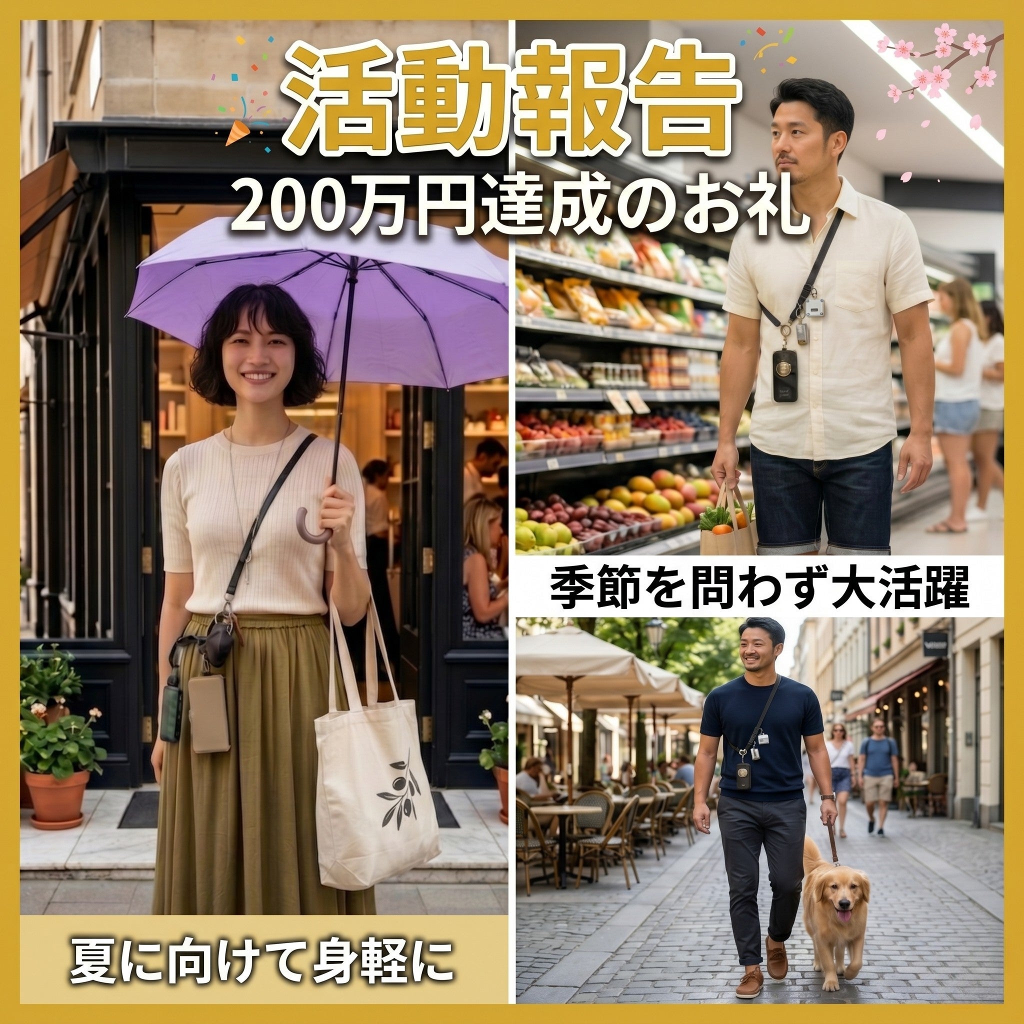 祝・200万円達成！】春や夏服をスマートに：手ぶらで楽しむアクティブ