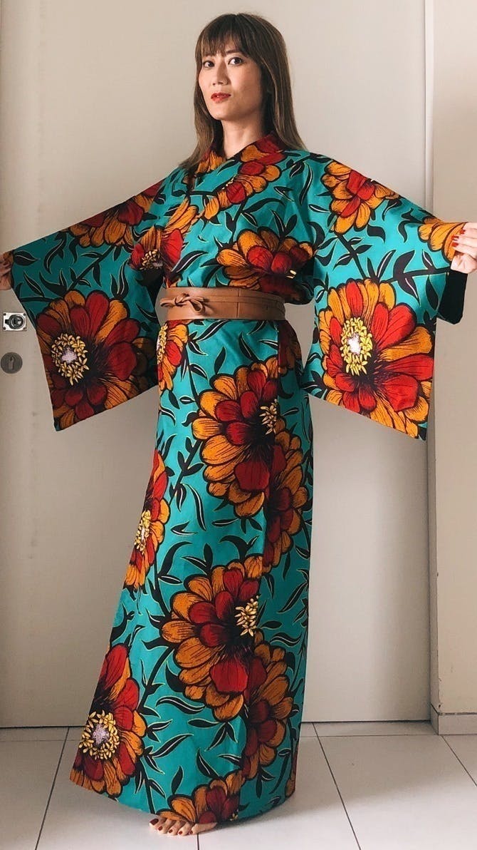 アフリカ布 着物 浴衣 お仕立て 小花 埋め込め アフリカ布 着物 浴衣 お仕立て 小花 埋め込め