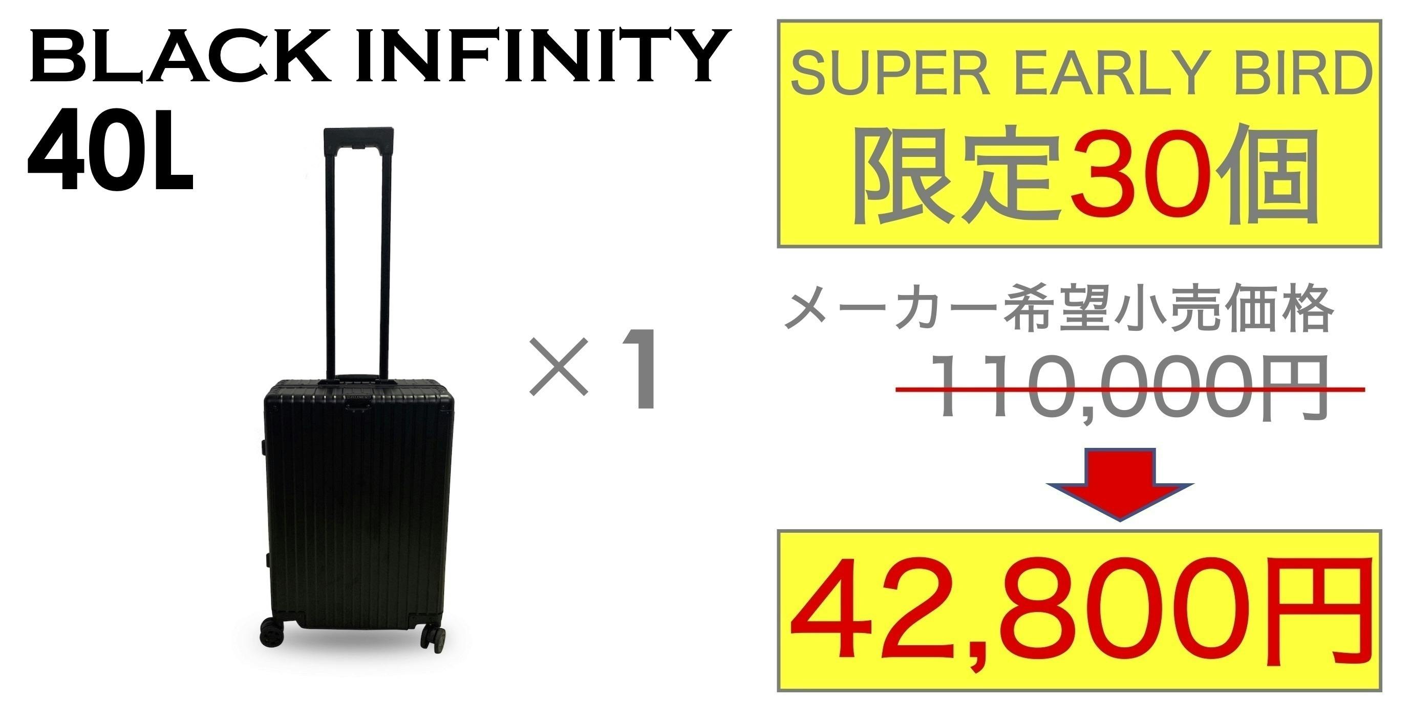 電子指紋キー、USB充電ポート付アルミ製スーツケースBLACK INFINITY