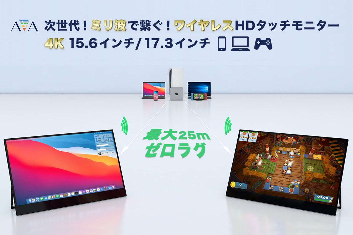 AVA 11.6インチ ワイヤレスモニター ゼロラグ 25m 次世代！ ミリ波で繋ぐ最大25mゼロラグワイヤレスHDタッチモニター