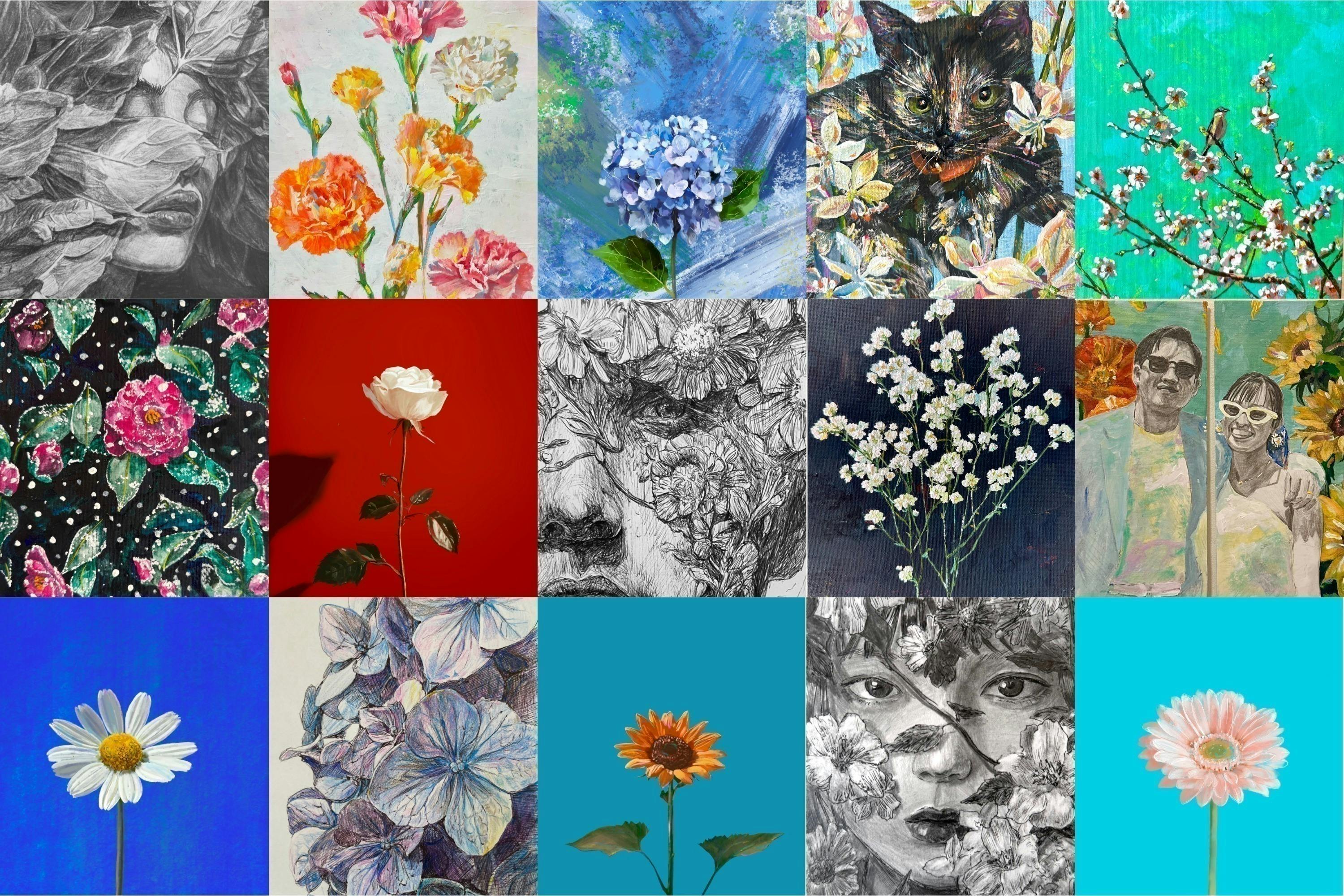 夢の中で太陽とカップル画家小楠アキコ作品F4号 キャンバス