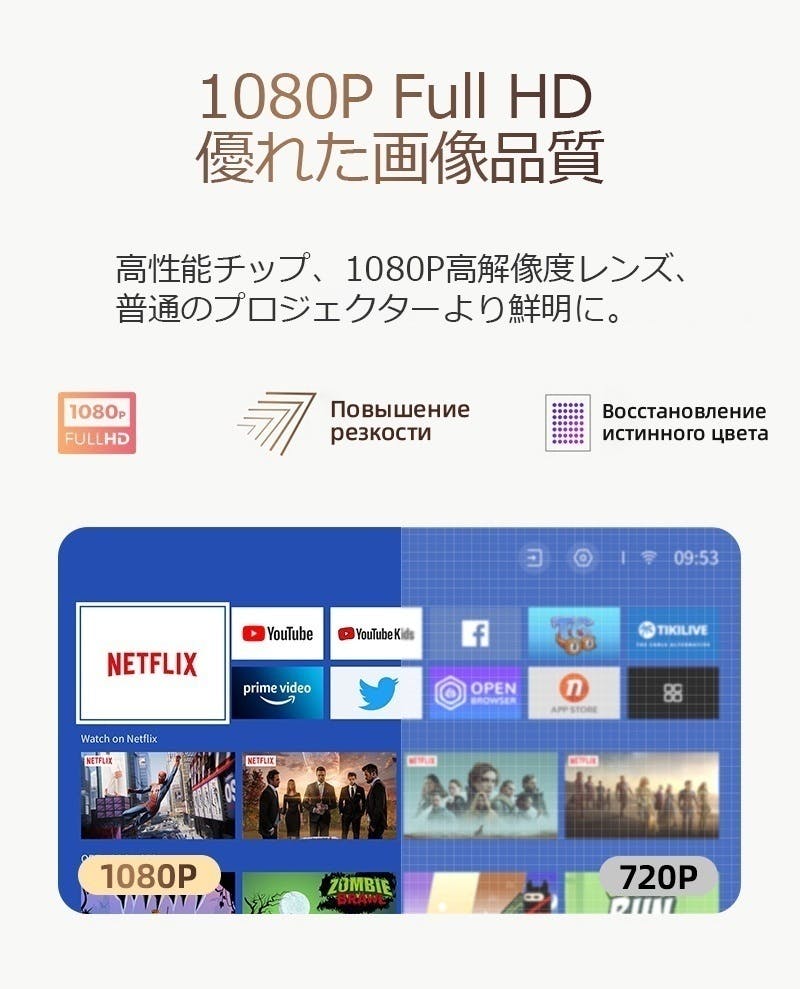 Netflixライセンス取得のフルHDスマートプロジェクター