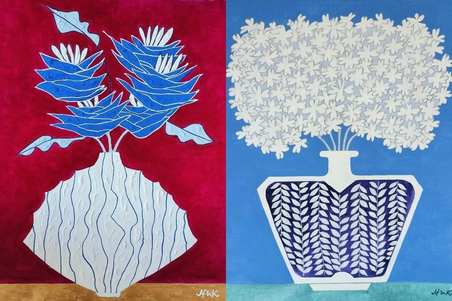 70歳からの挑戦！自然の美しい色 青と白の織りなす新しいア−トの個展