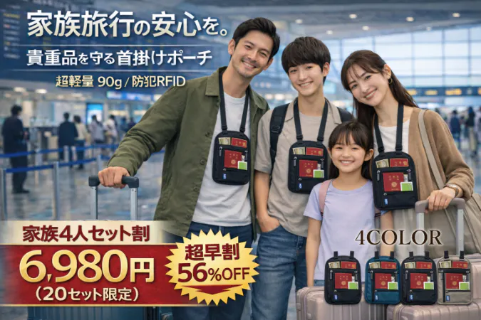 海外旅行の不安をゼロへ。90g超軽量×防犯RFID首掛けパスポートポーチ