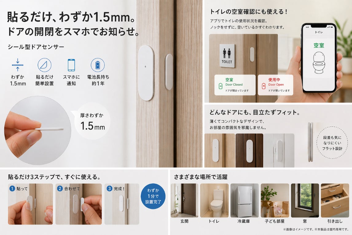 貼るだけでドアの状態を見守る。工事不要のシール型スマートドア