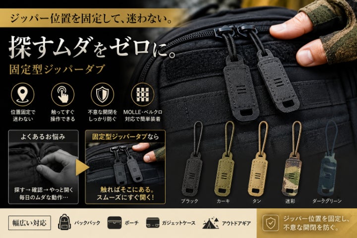 探さない。触れば開く、位置固定ジッパータブ - CAMPFIRE (キャンプ