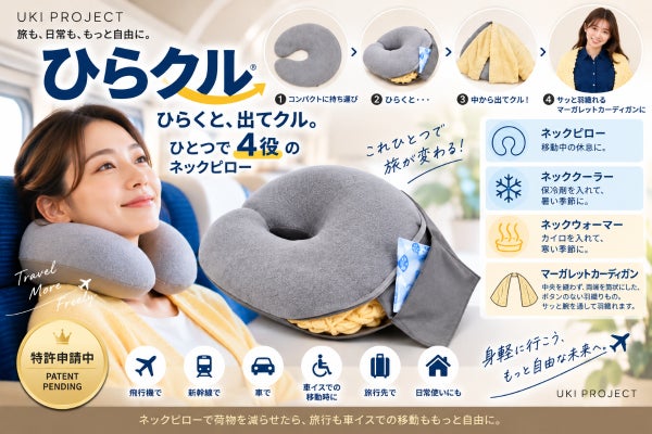 4役こなすネックピロー「ひらクル」で旅も移動も身軽に。