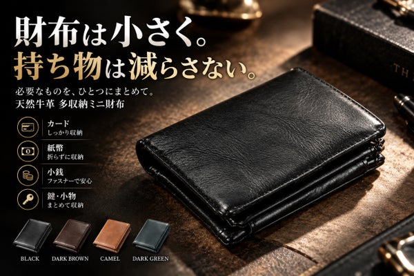 カードも現金も減らさない。天然牛革の多収納ミニ財布|選べる4色