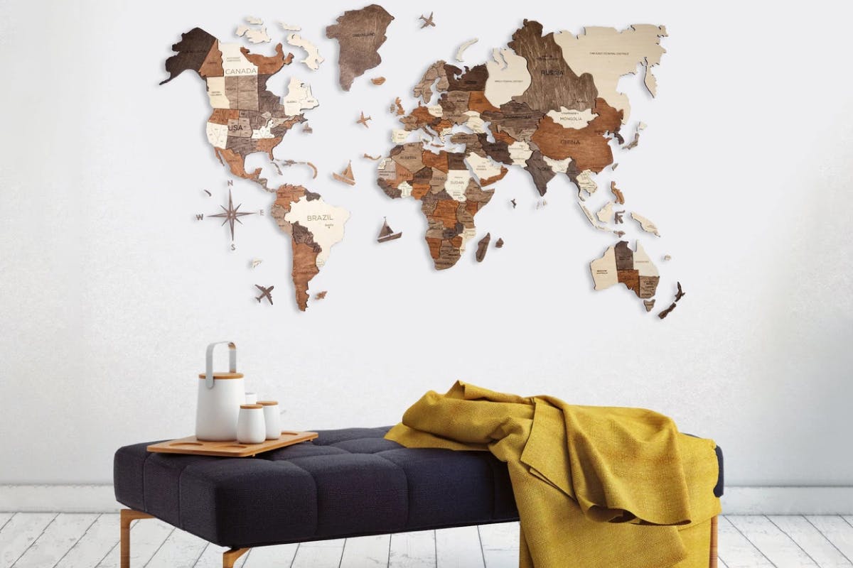 インテリアで世界を旅しよう！木材製の高級ウォールアート「3D世界地図