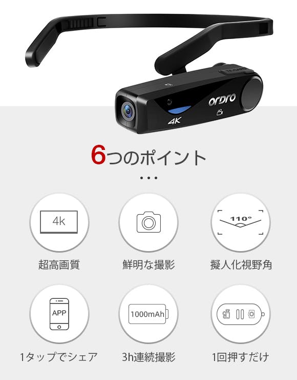 1万円台で入手可能！4K超高画質！ウェアラブルカメラ「ORDRO EP6 