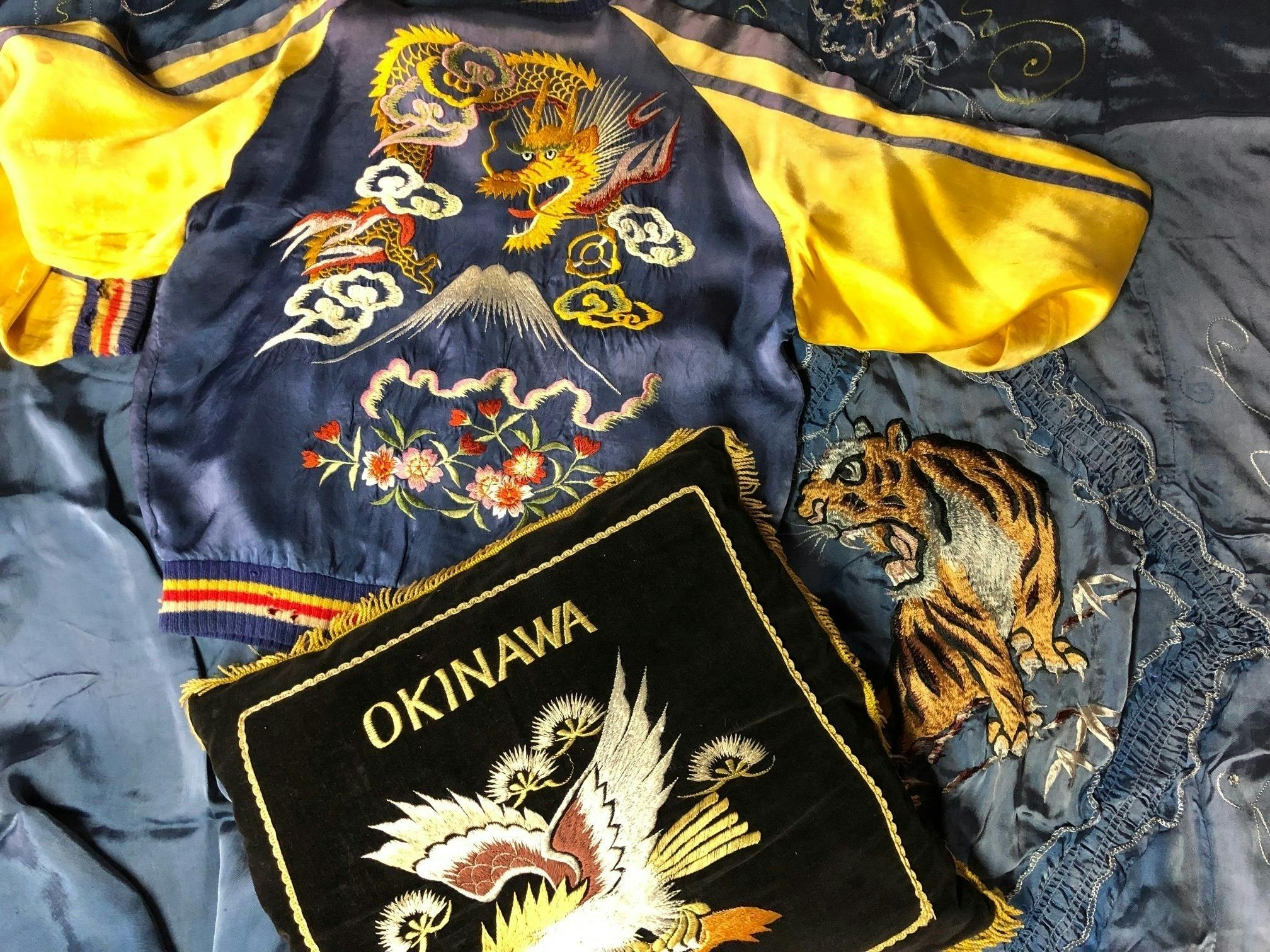 希少50s日本製スカジャンSOUVENIR JKT 虎龍鷹 日本地図 JAPAN メーカー