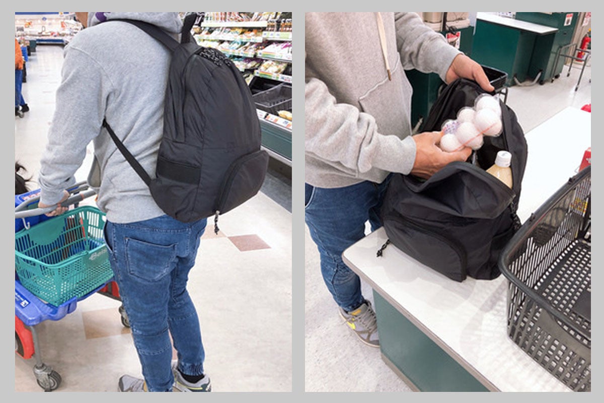 3秒で早変わり。重さ軽減背負える新型3WAYエコバッグで買い物を