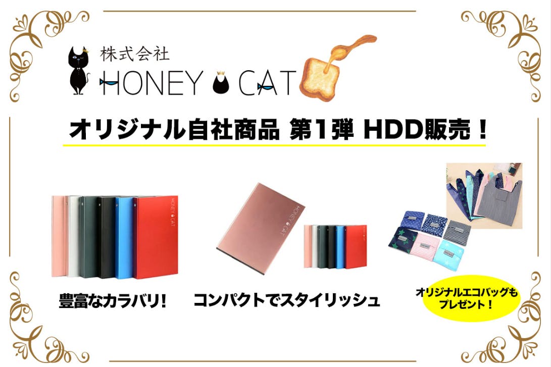 Honey Cat 自社商品第1弾 ハードディスク販売 エコバッグもご提供 Campfire キャンプファイヤー