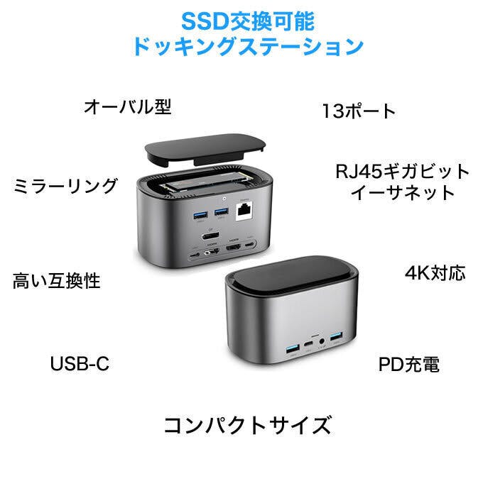 【SSDを交換可能】13ポートマルチディスプレイUSB-Cドッキングステーション