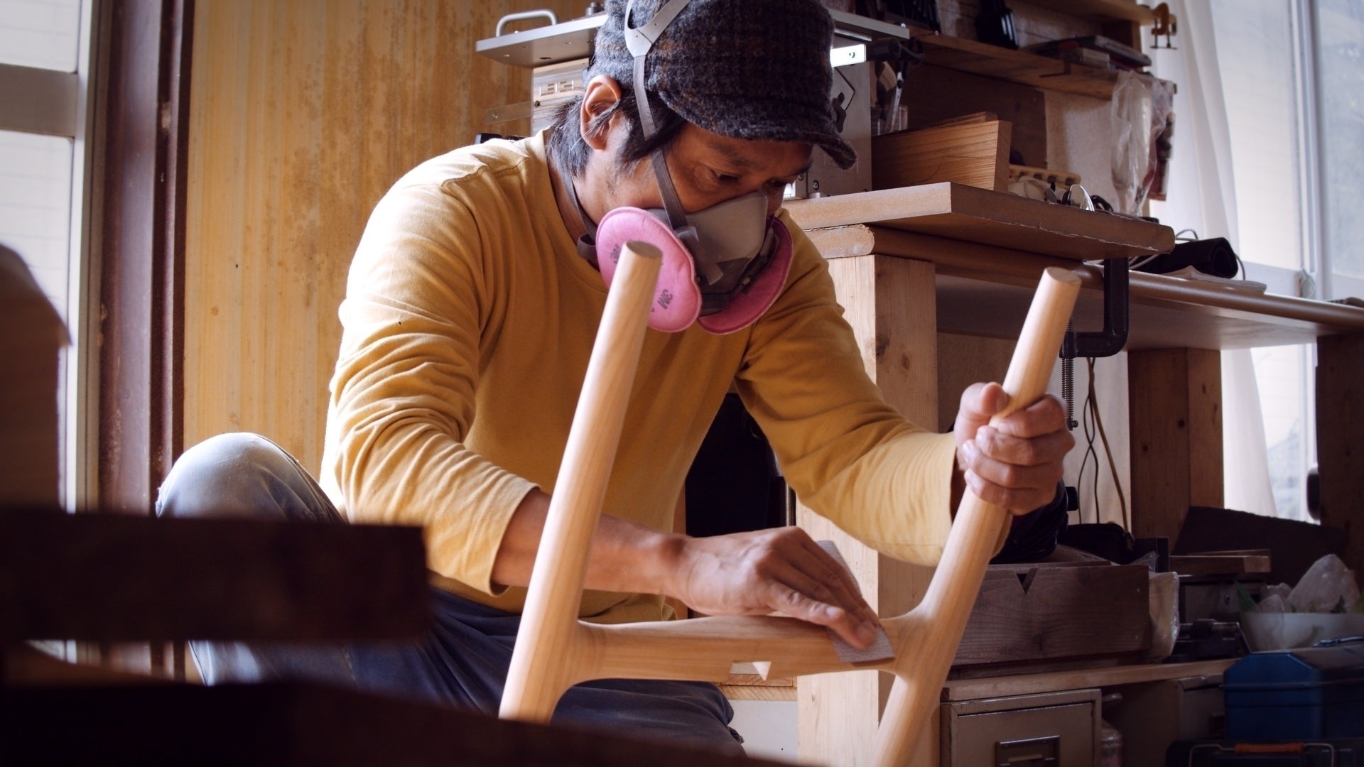 1395建具屋一筋58年のおじいちゃんの手作りスツール、イス☆けやき 1419建具屋一筋58年のおじいちゃんの手作りスツール、イス☆けやき