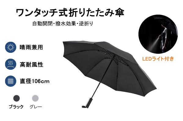 ワンタッチ自動開閉！LEDライト付き逆折り式折り畳み傘で雨の日を快適