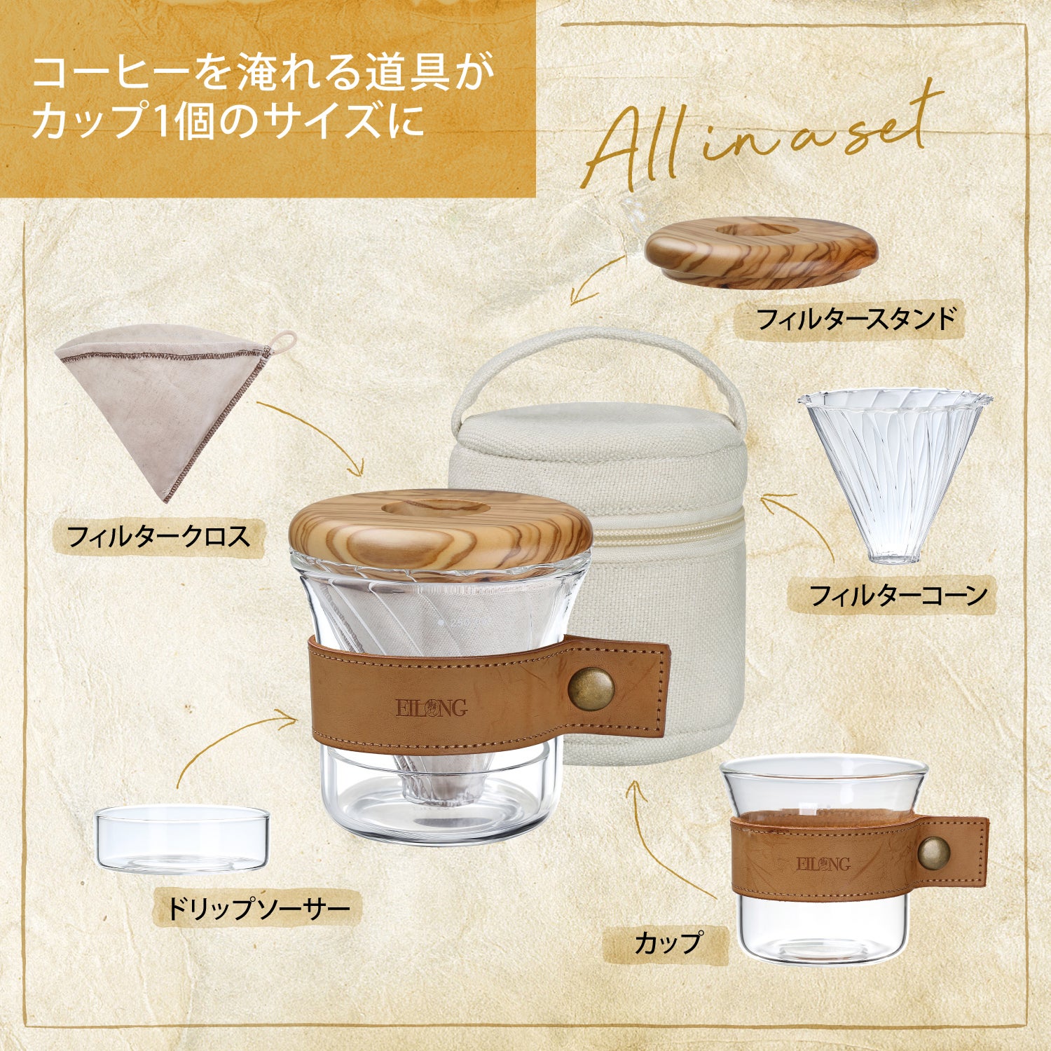 カップ1個サイズのオシャレなコーヒードリッパーセット「Minimal