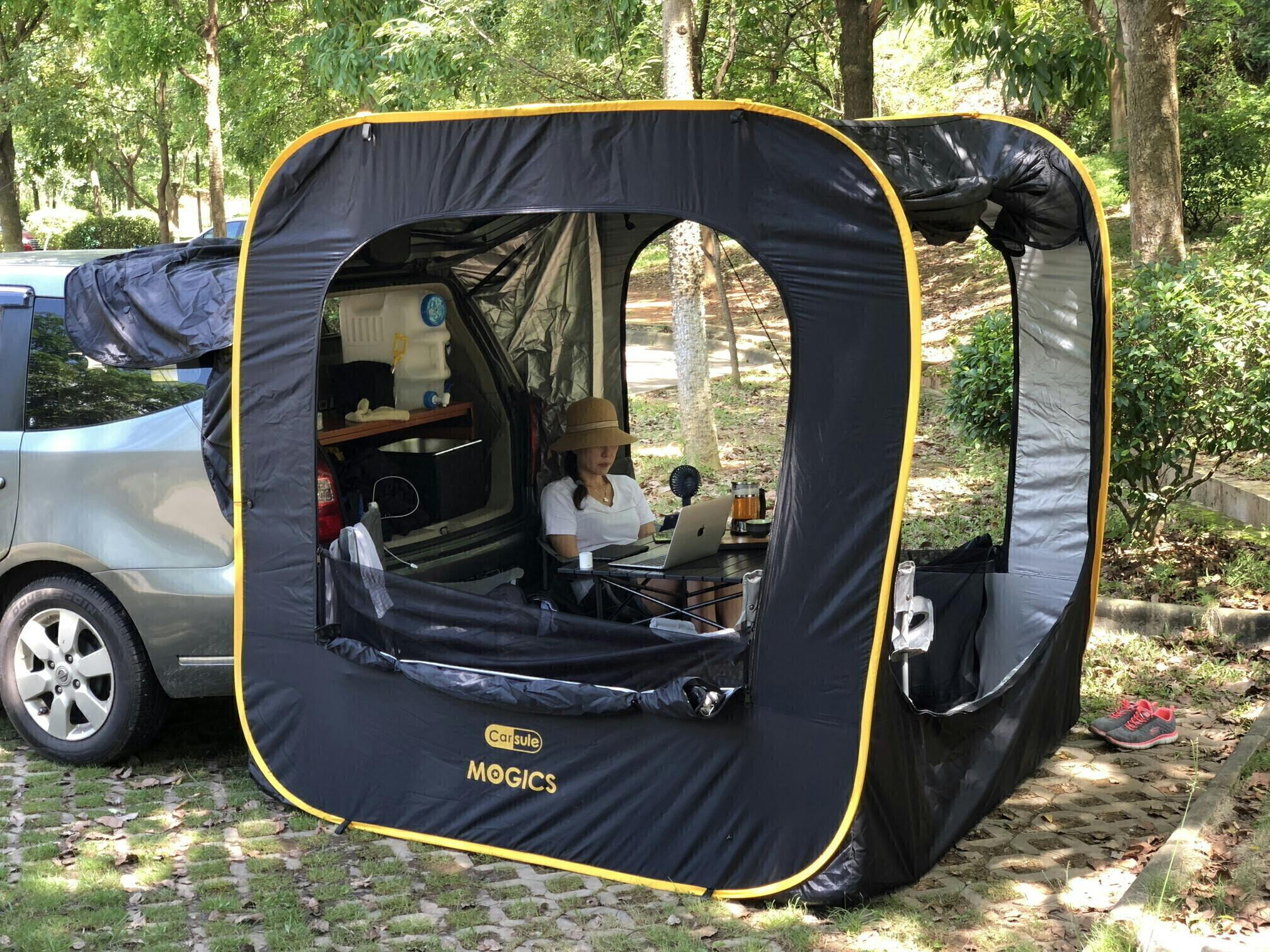 車中泊とキャンプがもっと快適に 車に連結できるテントcarsule カースル Campfire キャンプファイヤー